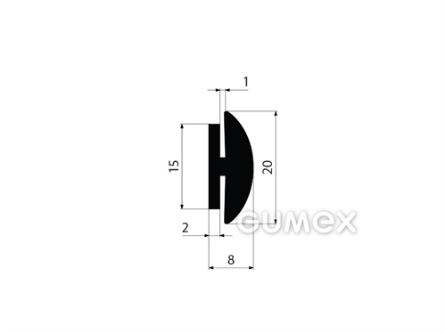 Gumový profil tvaru "H", 20x8/1/1mm, 60°ShA, EPDM, -40°C/+100°C, čierny